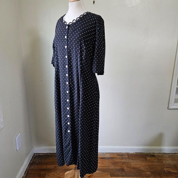 Debro Martin Woman Dresses & Skirts - Vtg 90s Debra Martin Polka Dot Dress Button Front Scalloped Neck Lace Up Back 14